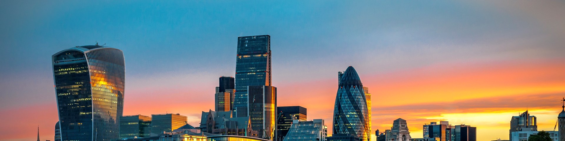London financial district sunset skyline
